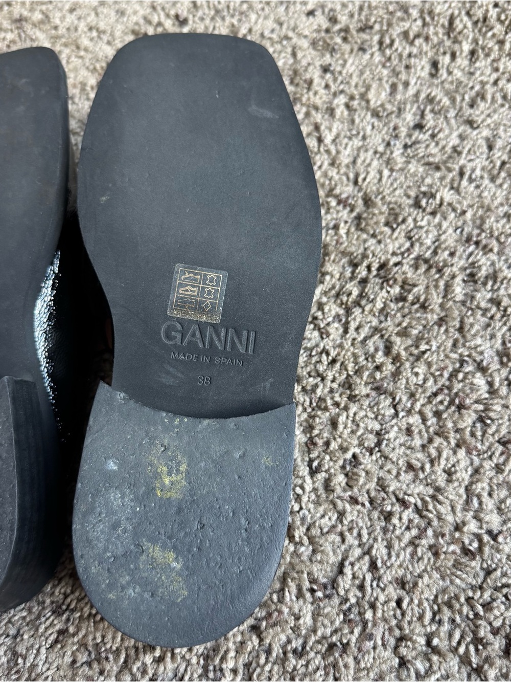 Ganni Square-Toe Backless Leather Heeled Loafer Black Size 7 in US /EU38 - Picture 8 of 13